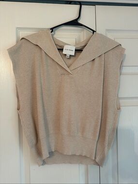 Pink Rose Beige Sleeveless Collared Knit Shell
